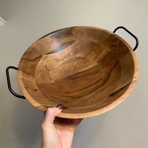 Threshold Target Brown Wooden Kitchen Dining Serving Bowl with Black Handles